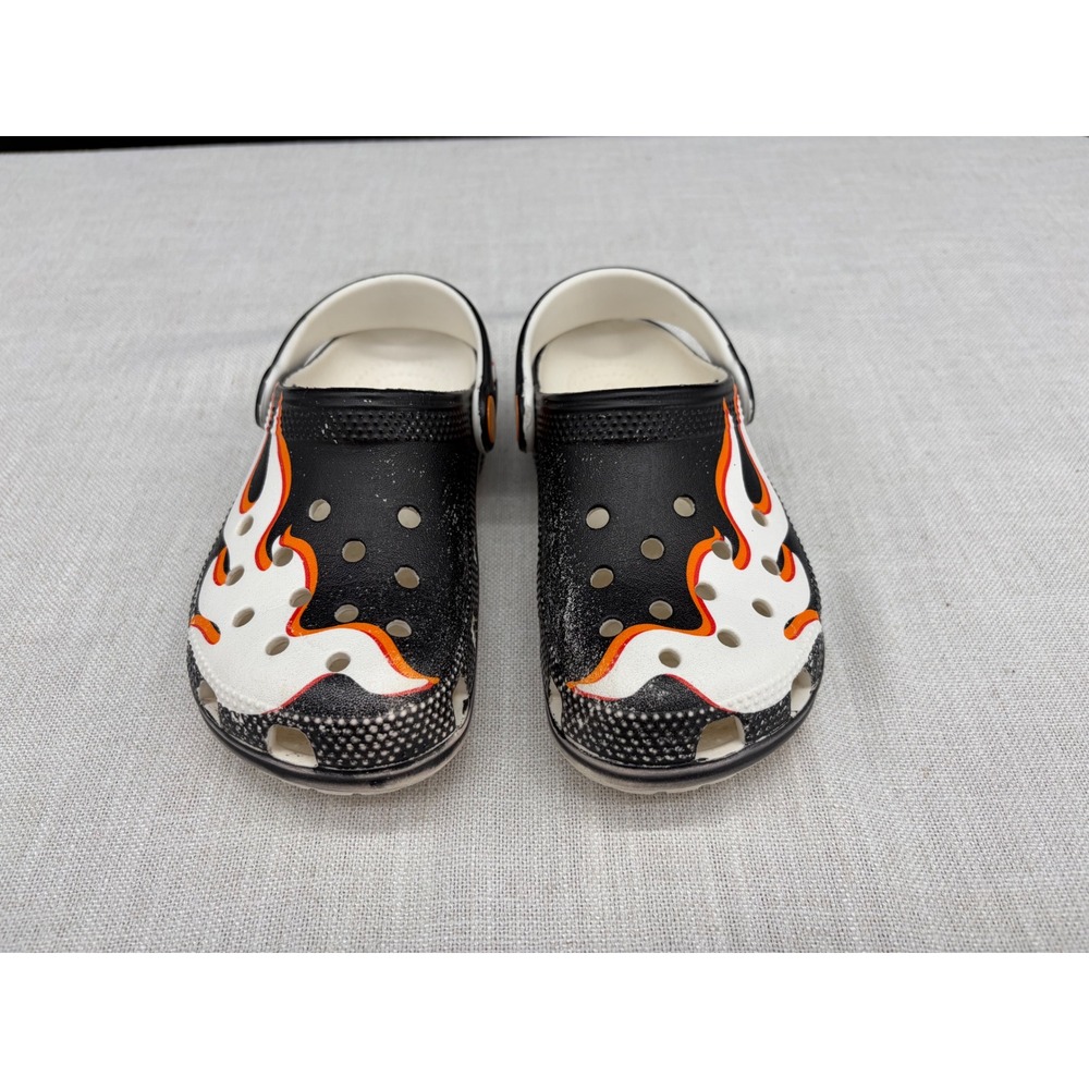 Crocs Kids Classic Clogs Black Flame Graphic Slip On Shoes Size C12